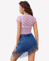 Short Sleeve See Through Shirts Lingeries-Crop tops - Tophatter Daily Deals