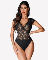 Lace Bodysuits V Neck Snap Crotch Teddy Black Lingeries-Bodysuits - Tophatter Daily Deals