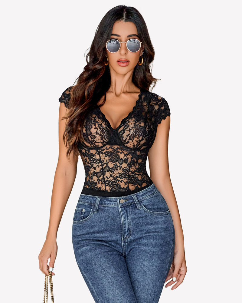 Lace Bodysuits V Neck Snap Crotch Teddy Lingeries-Bodysuits - Tophatter Daily Deals