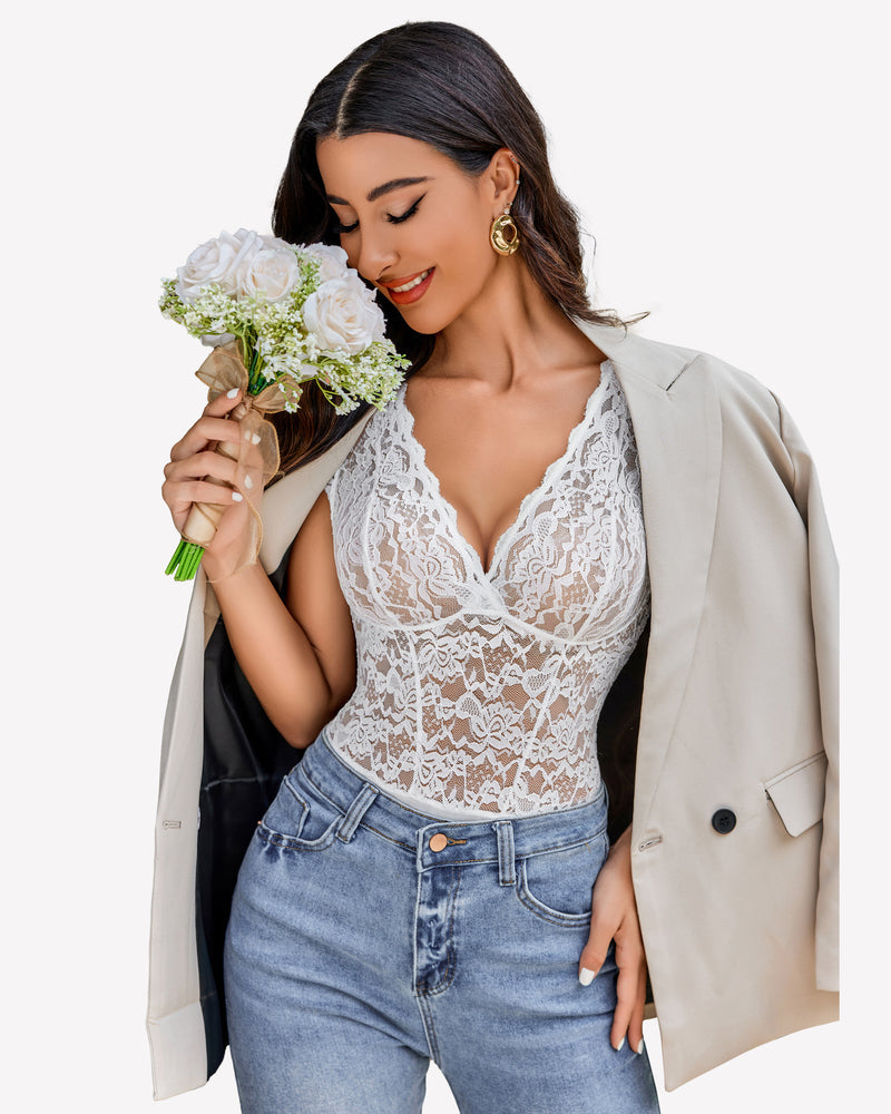 Lace Bodysuits V Neck Snap Crotch Teddy Lingeries-Bodysuits - Tophatter Daily Deals