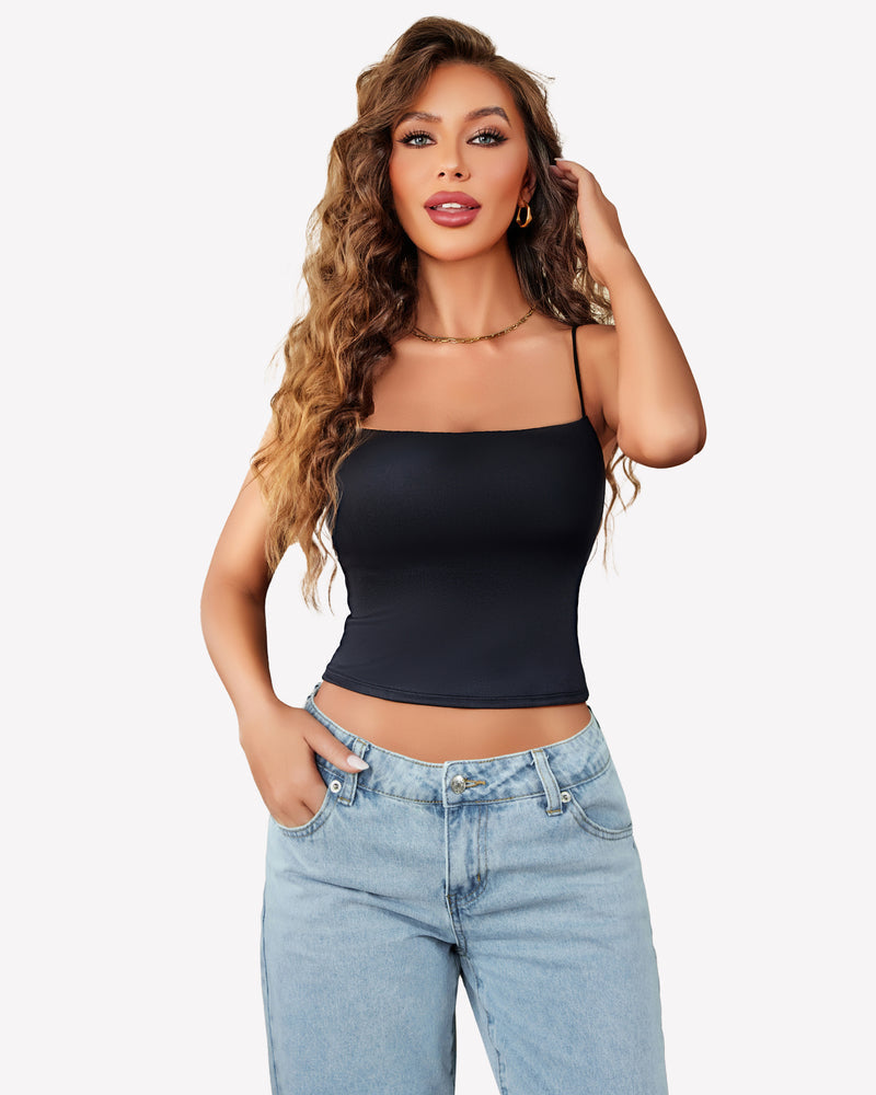 Double Lined Casual Basic Vest Cropped Top Black Lingerie Sets-Bras - Tophatter Daily Deals