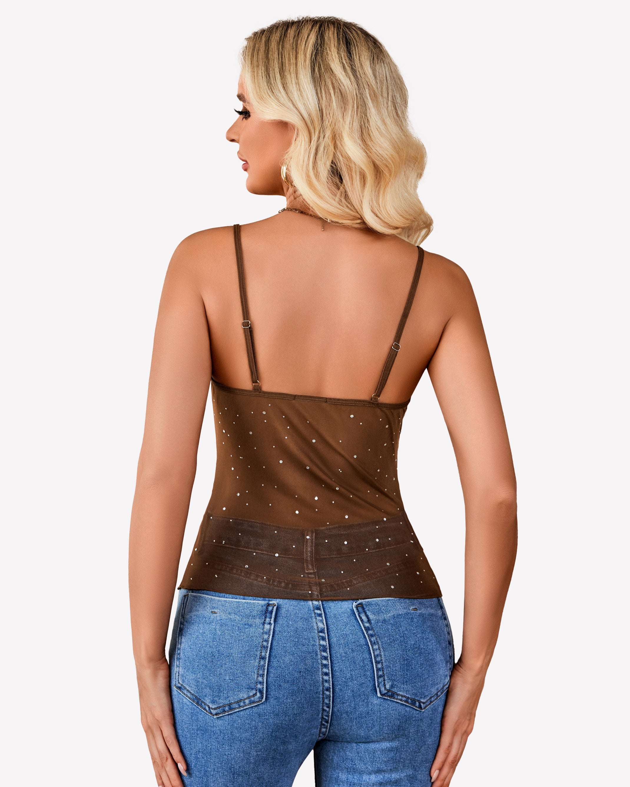 Mesh Cowl Neck Tank Top Sequin Shirt Lingerie Sets-Bras - Tophatter Daily Deals