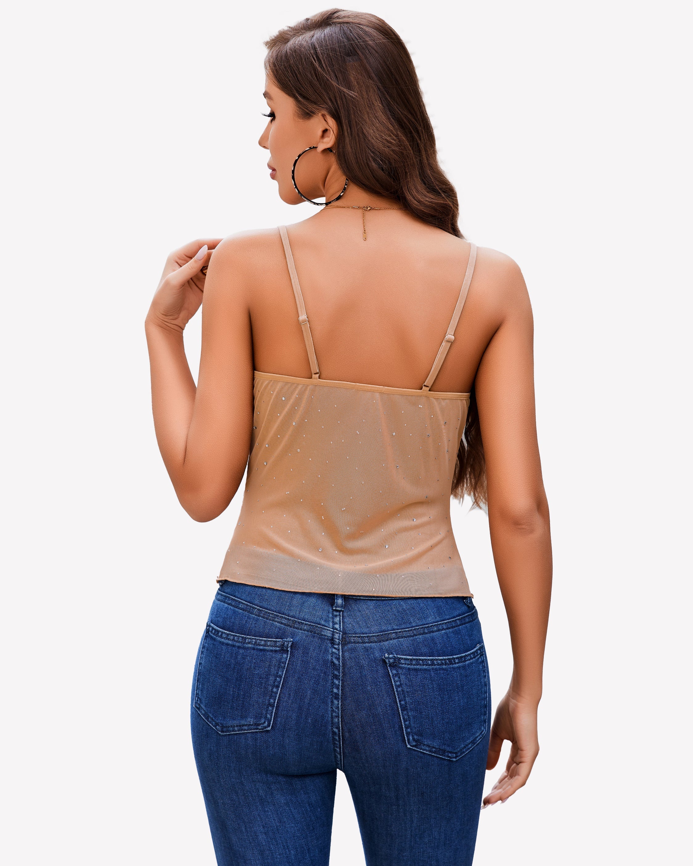 Mesh Cowl Neck Tank Top Sequin Shirt Lingerie Sets-Bras - Tophatter Daily Deals