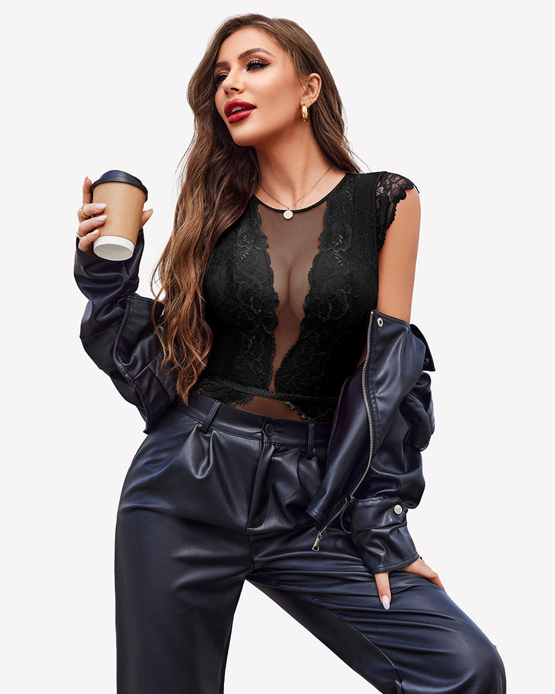 Mesh Lace Teddy Snap Crotch Bodysuits Lingeries-Bodysuits - Tophatter Daily Deals