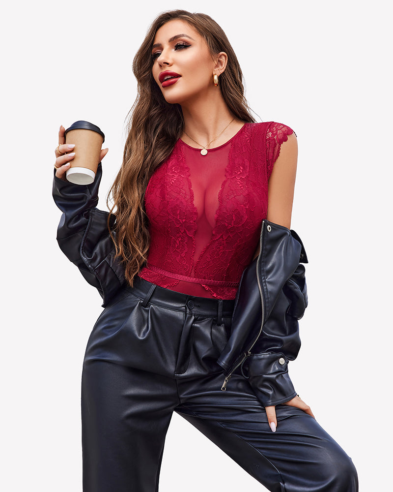 Mesh Lace Teddy Snap Crotch Bodysuits Lingeries-Bodysuits - Tophatter Daily Deals