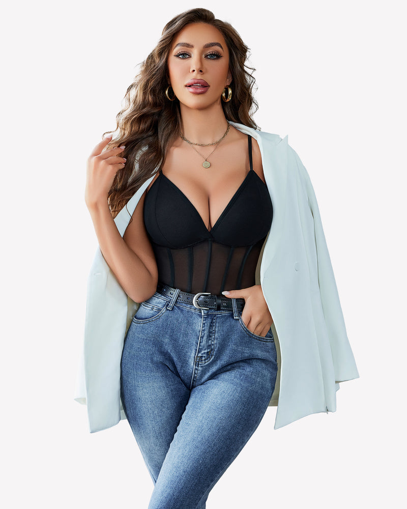 Cami Mesh Bustier Bodysuits Lingeries-Bodysuits - Tophatter Daily Deals