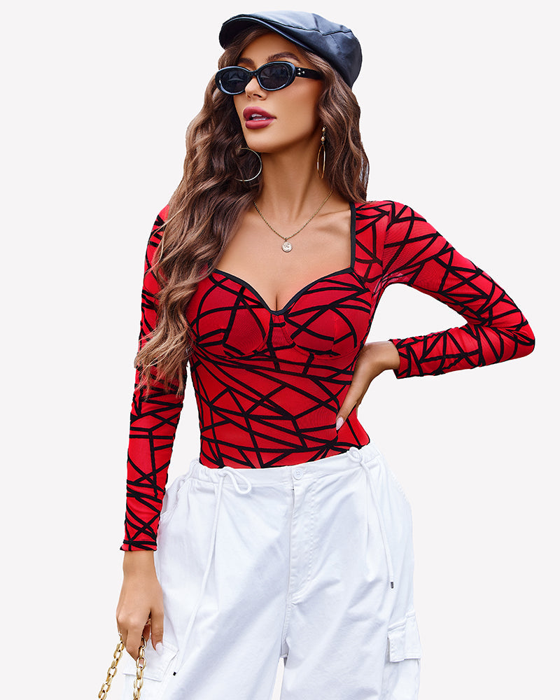 Long Sleeve Leopard Mesh Bodysuits Lingeries-Bodysuits - Tophatter Daily Deals