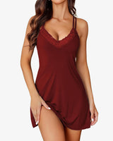 Lace Deep V Teddy Babydoll Wine Red Lingerie-Babydolls - Tophatter Daily Deals