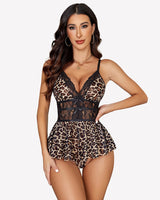 Lace Bodysuit V Neck Mesh Sleepwear Leopard Lingeries-Bodysuits - Tophatter Daily Deals