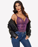 Lace Bodysuit V Neck Mesh Sleepwear Lingeries-Bodysuits - Tophatter Daily Deals