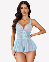 Lace Bodysuit V Neck Mesh Sleepwear Blue Lingeries-Bodysuits - Tophatter Daily Deals
