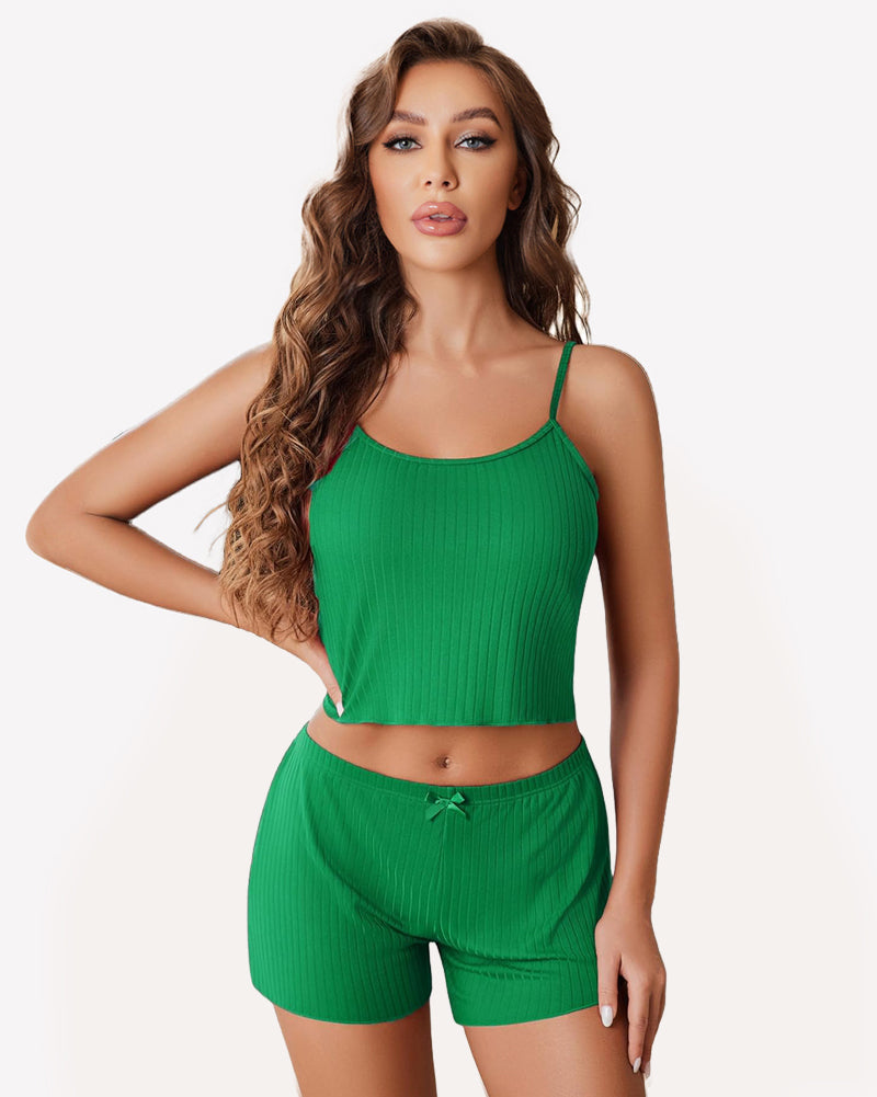 Cami Pajama Sets Ribbed Lounge Set Green Sleepwears-Pajamas Sets - Tophatter Daily Deals
