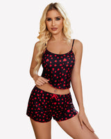 Cami Pajama Sets Ribbed Lounge Set Black Red Love Sleepwears-Pajamas Sets - Tophatter Daily Deals