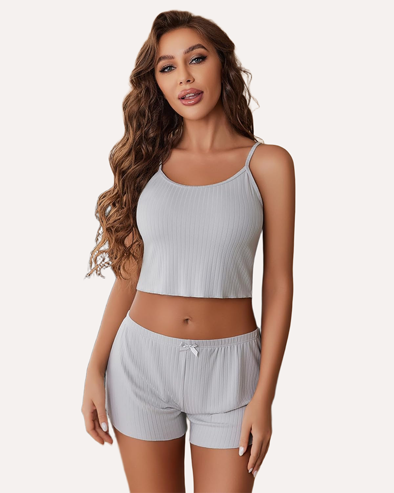 Cami Pajama Sets Ribbed Lounge Set Light Gray Sleepwears-Pajamas Sets - Tophatter Daily Deals