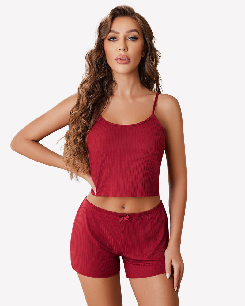 Cami Pajama Sets Ribbed Lounge Set Wine Red Sleepwears-Pajamas Sets - Tophatter Daily Deals