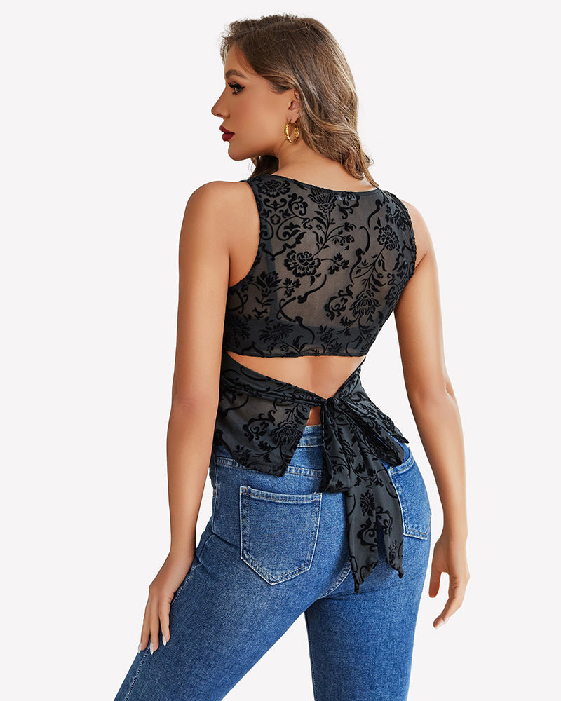 Mesh Tank Sleeveless Boat Neck Y2k Top Lingeries-Crop tops - Tophatter Daily Deals