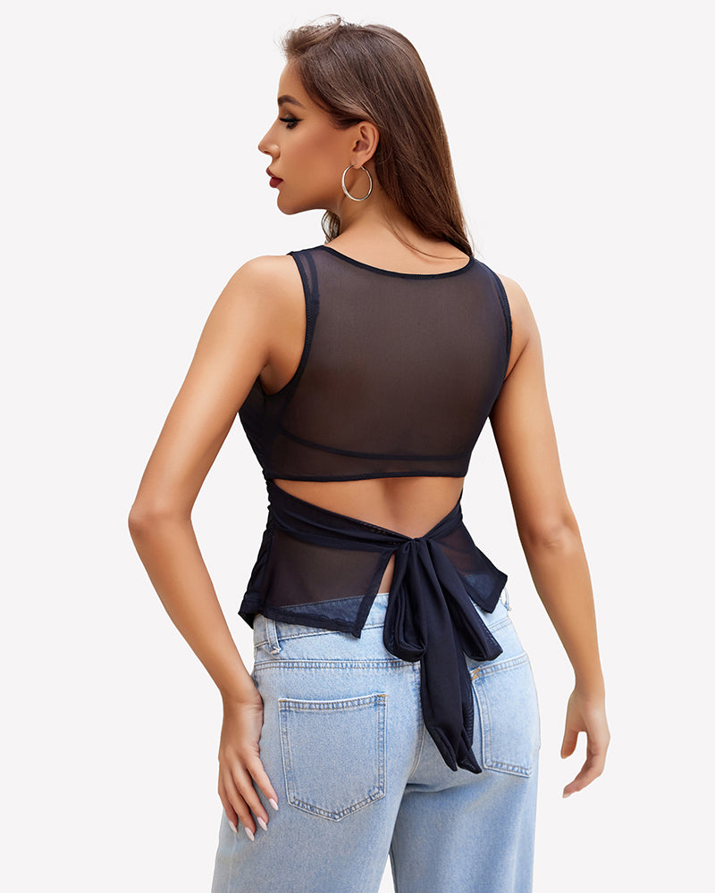 Mesh Tank Sleeveless Boat Neck Y2k Top Lingeries-Crop tops - Tophatter Daily Deals