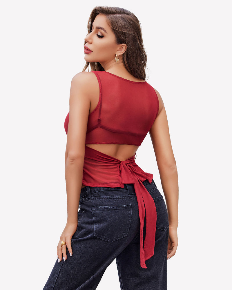 Mesh Tank Sleeveless Boat Neck Y2k Top Lingeries-Crop tops - Tophatter Daily Deals