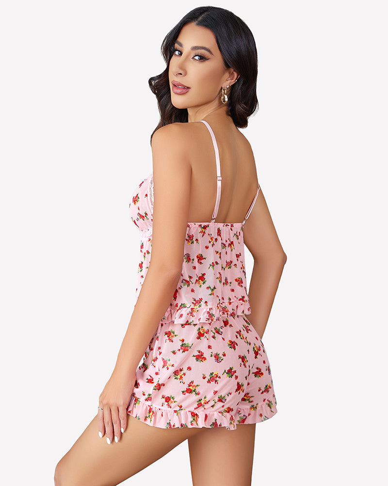 Ruffled Mesh Cami Lingerie Sleepwears-Pajamas Sets - Tophatter Daily Deals