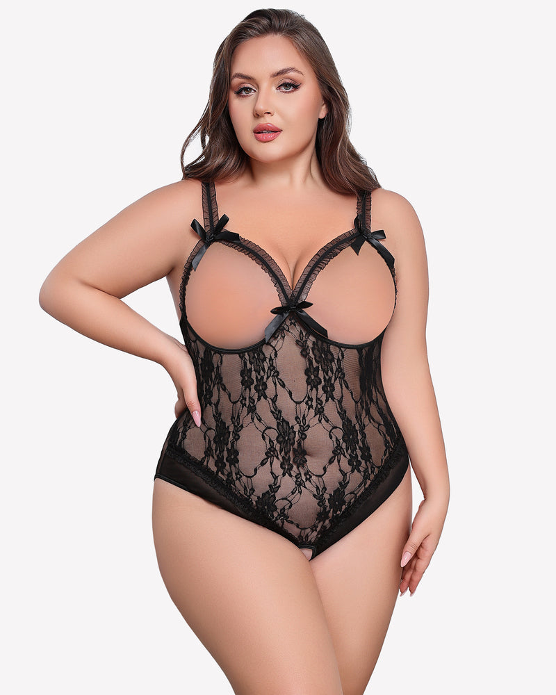 Plus Size Crotchless Exotic Lace Teddies Black Lingerie Sets-Plus size - Tophatter Daily Deals