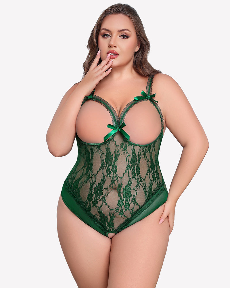 Plus Size Crotchless Exotic Lace Teddies Green Lingerie Sets-Plus size - Tophatter Daily Deals