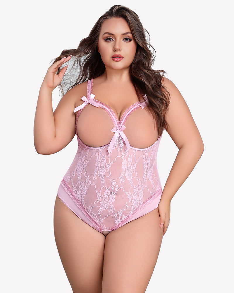 Plus Size Crotchless Exotic Lace Teddies Pink Lingerie Sets-Plus size - Tophatter Daily Deals
