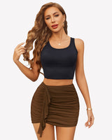 Ruched Bodycon Double Layer Mini Skirt Brown Lingeries-mini skirts - Tophatter Daily Deals