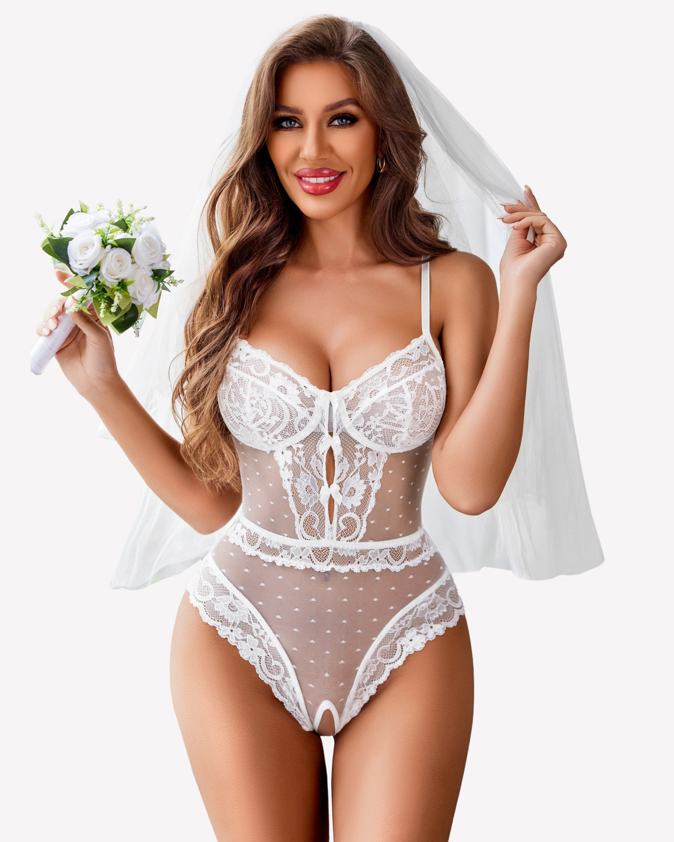 Sheer Lace Bodysuit V Neck Teddy Lingeries-Bodysuits - Tophatter Daily Deals