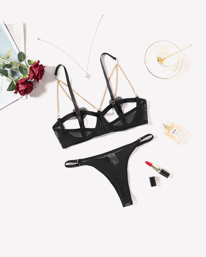 Chain Heart Cutout Bra and Panty Sets Lingerie Sets-Bra Sets - Tophatter Daily Deals
