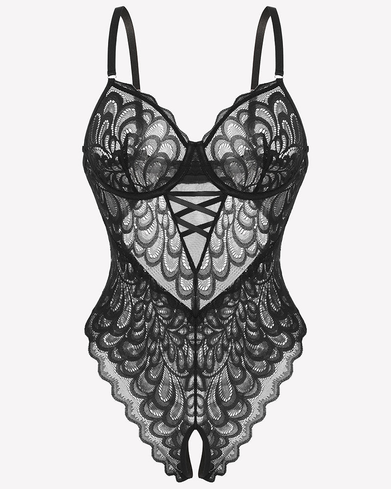 Lace deep V Teddy Crotchless Bodysuits Lingeries-Bodysuits - Tophatter Daily Deals