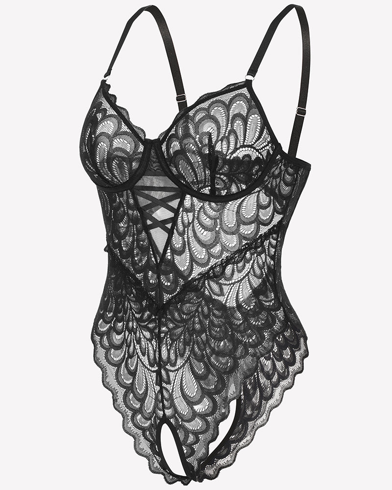 Lace deep V Teddy Crotchless Bodysuits Lingeries-Bodysuits - Tophatter Daily Deals
