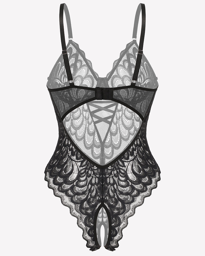 Lace deep V Teddy Crotchless Bodysuits Lingeries-Bodysuits - Tophatter Daily Deals
