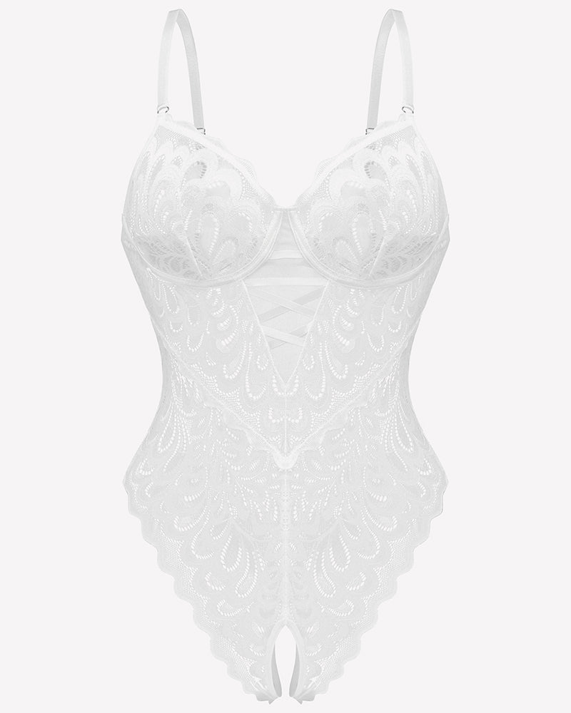 Lace deep V Teddy Crotchless Bodysuits Lingeries-Bodysuits - Tophatter Daily Deals