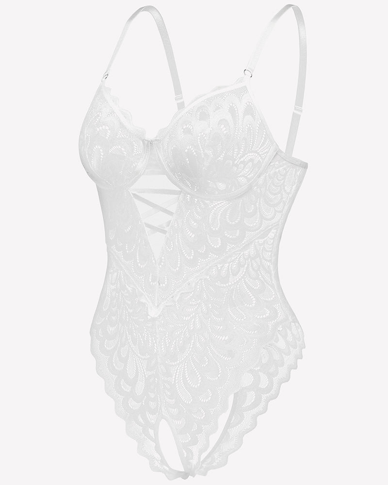 Lace deep V Teddy Crotchless Bodysuits Lingeries-Bodysuits - Tophatter Daily Deals