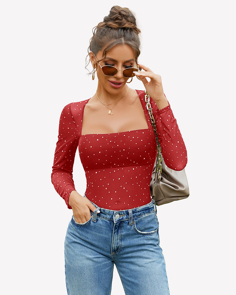 Long Sleeve Rhinestone Mesh Bodysuits Lingeries-Bodysuits - Tophatter Daily Deals