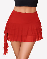 Asymmetric Ruffle Mini Skirt Red Lingeries-mini skirts - Tophatter Daily Deals