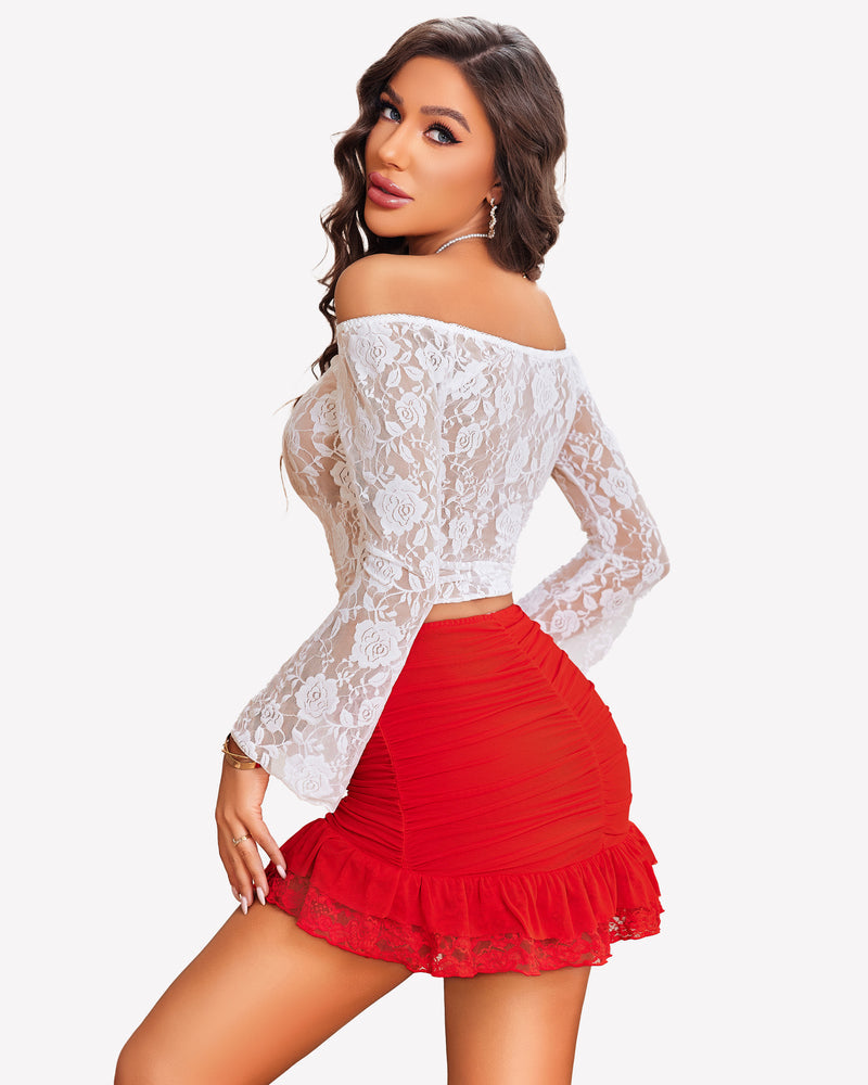 Ruched Bodycon Double Layer Mini Skirt Lingeries-mini skirts - Tophatter Daily Deals