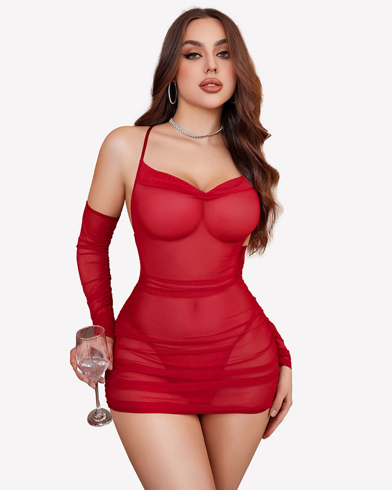 Sheer Mesh Lingerie Dress With Gloves Outfits Lingeries-Chemises - Tophatter Daily Deals
