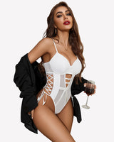 Leather Teddy Mesh Garter Belt Set Lingeries-Bodysuits - Tophatter Daily Deals