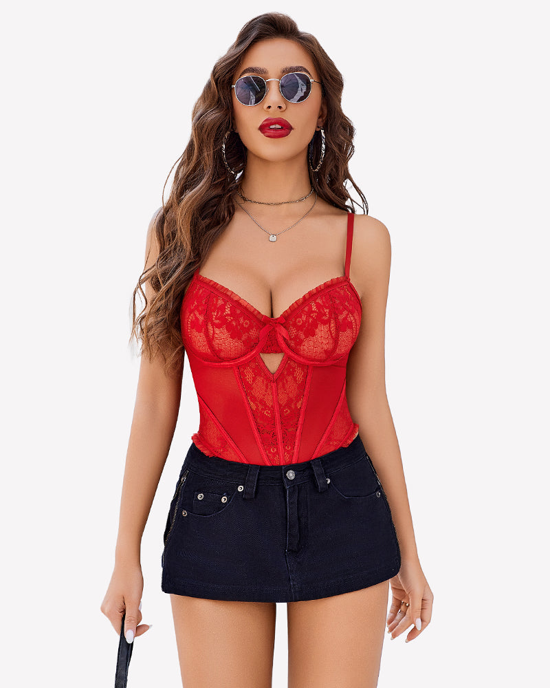 V Neck Lace Teddy Push Up Bodysuit Lingeries-Bodysuits - Tophatter Daily Deals