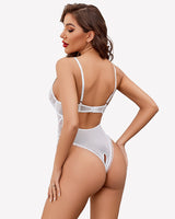 V Neck Lace Teddy Push Up Bodysuit Lingeries-Bodysuits - Tophatter Daily Deals