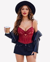 V Neck Lace Teddy Push Up Bodysuit Lingeries-Bodysuits - Tophatter Daily Deals