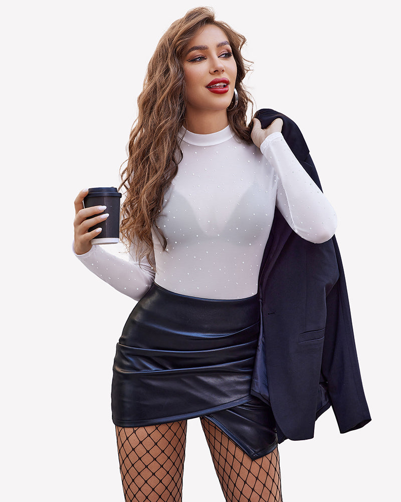 Mesh Rhinestone Sheer Tops White Lingeries-Crop tops - Tophatter Daily Deals