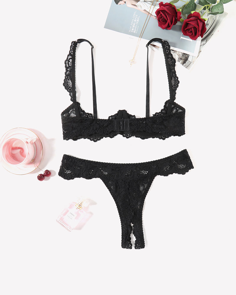 Push Up Lace Bra and Panty Sets Black Lingerie Sets-Bra Sets - Tophatter Daily Deals