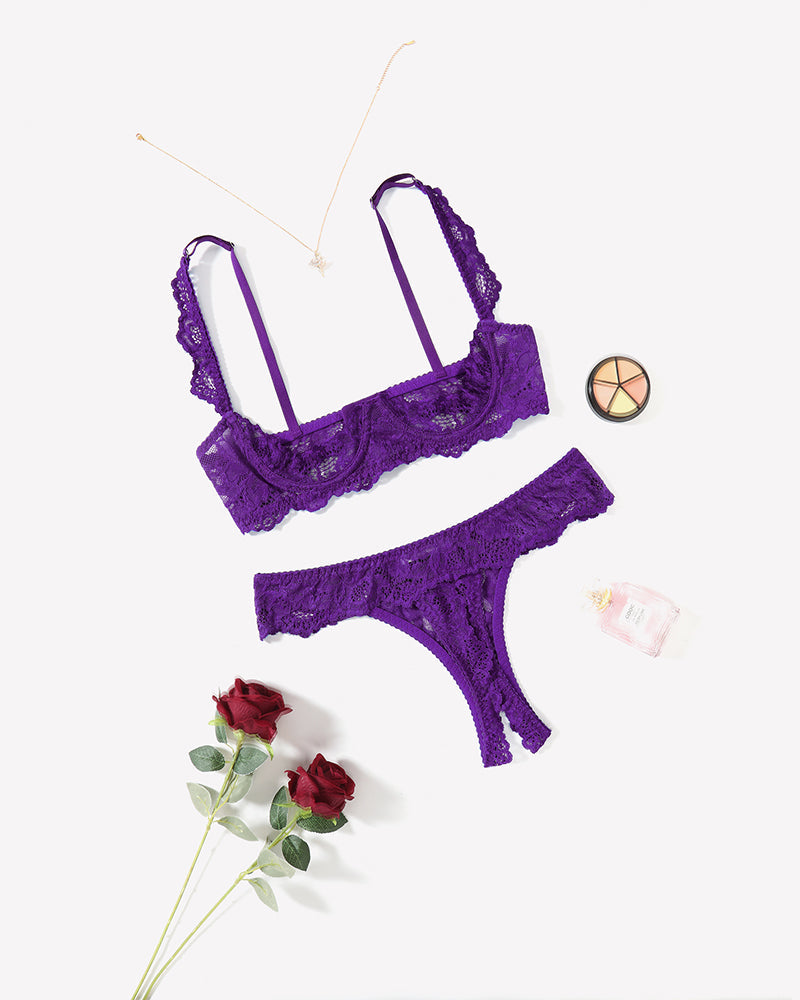 Push Up Lace Bra and Panty Sets Purple Lingerie Sets-Bra Sets - Tophatter Daily Deals