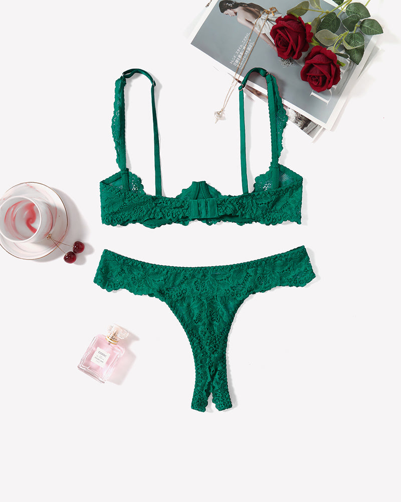 Push Up Lace Bra and Panty Sets Lake Green Lingerie Sets-Bra Sets - Tophatter Daily Deals
