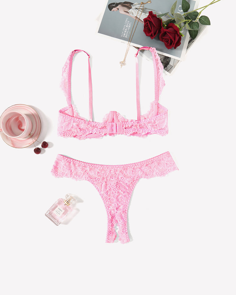 Push Up Lace Bra and Panty Sets Pink Lingerie Sets-Bra Sets - Tophatter Daily Deals