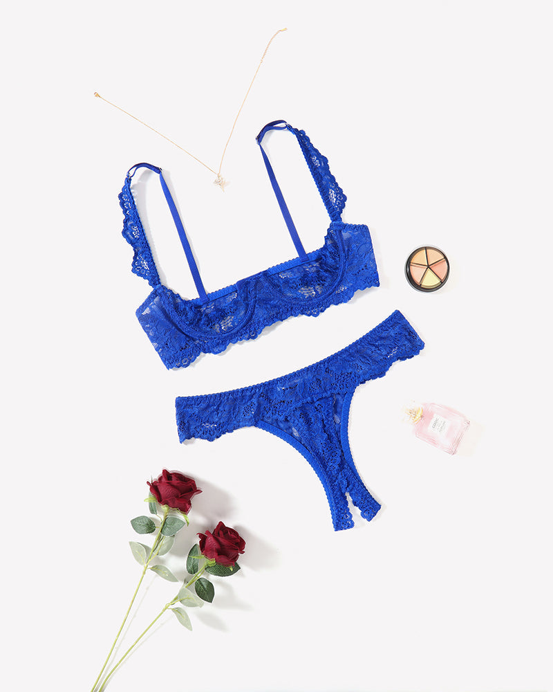Push Up Lace Bra and Panty Sets Royal Blue Lingerie Sets-Bra Sets - Tophatter Daily Deals