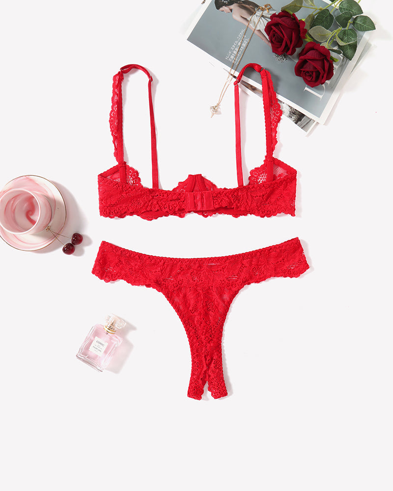 Push Up Lace Bra and Panty Sets Red Lingerie Sets-Bra Sets - Tophatter Daily Deals