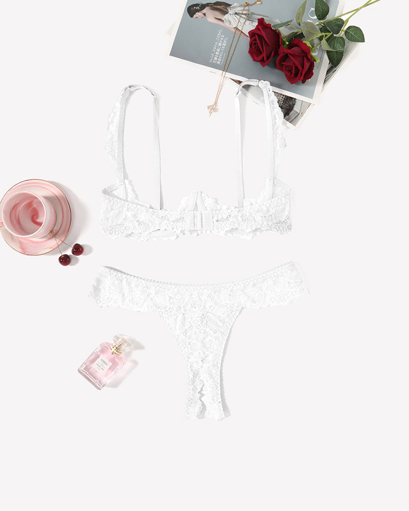 Push Up Lace Bra and Panty Sets White Lingerie Sets-Bra Sets - Tophatter Daily Deals